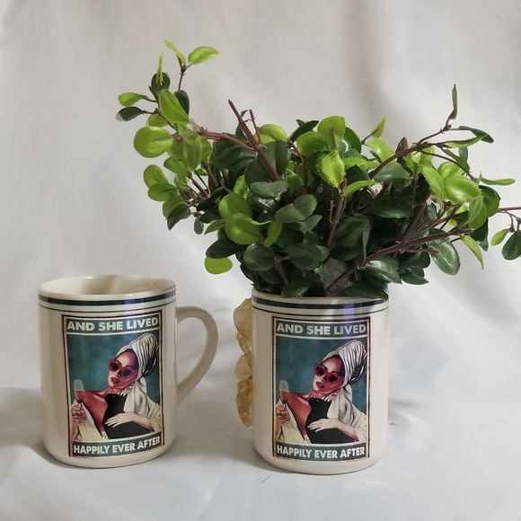 "And She Lived Happily Ever After" on Vintage Cream Gibson Coffee Mug Set 8 oz - Picture 1 of 14